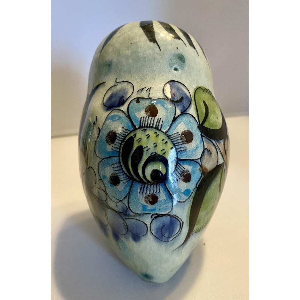 Tonala Owl Figure Mexican Folk Art Pottery Hand Painted Signed 5" - Picture 3 of 9